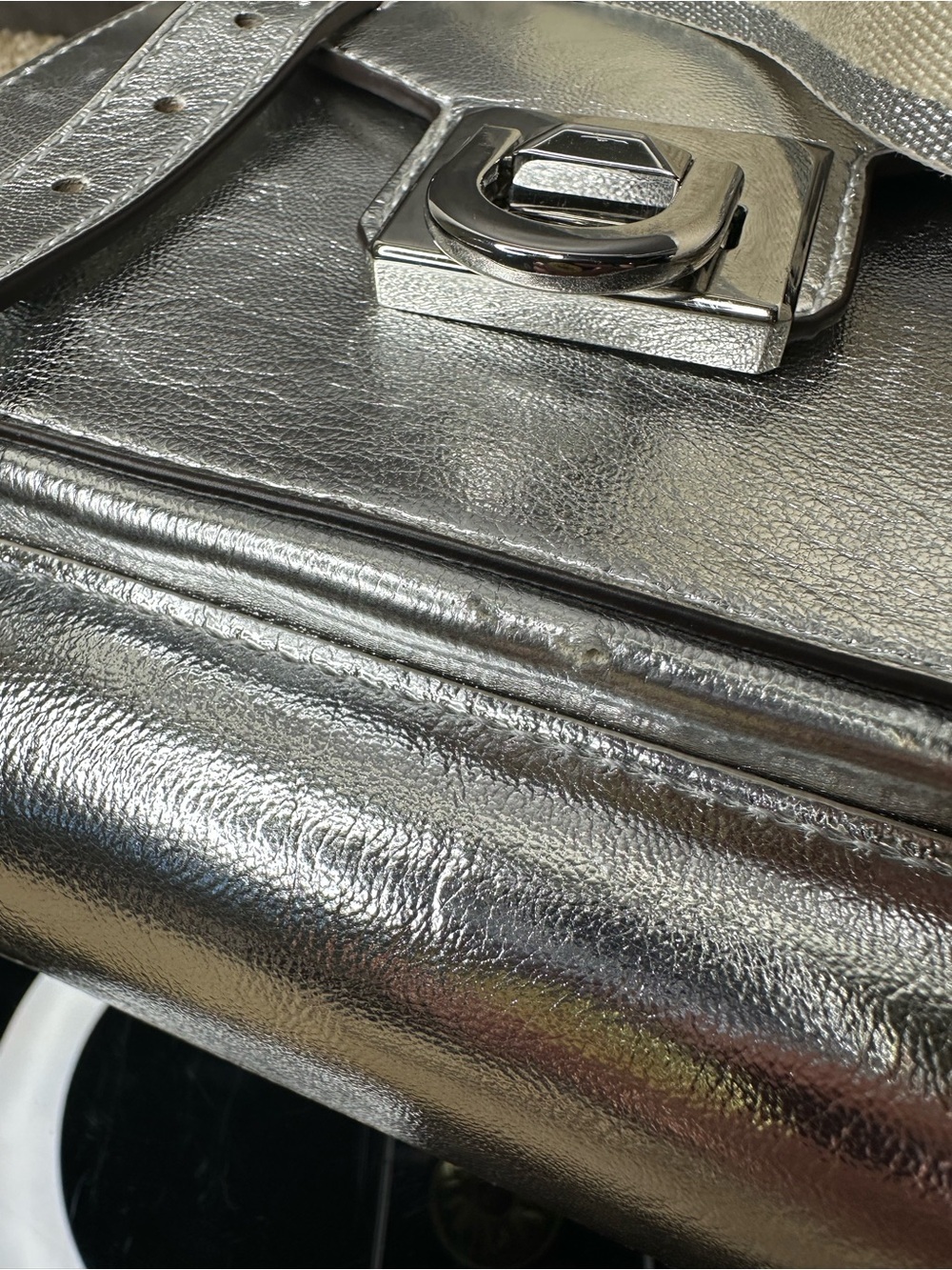 Michael Kors Manhattan Medium Metallic Silver Leather Satchel Crossbody Bag - Picture 10 of 12